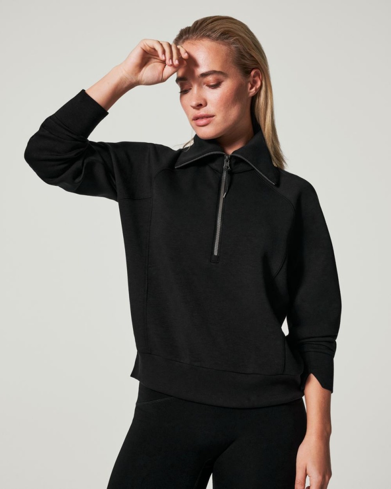 Spanx AirEssentials Half Zip Üstler Kadın Siyah | MSYCTJ092