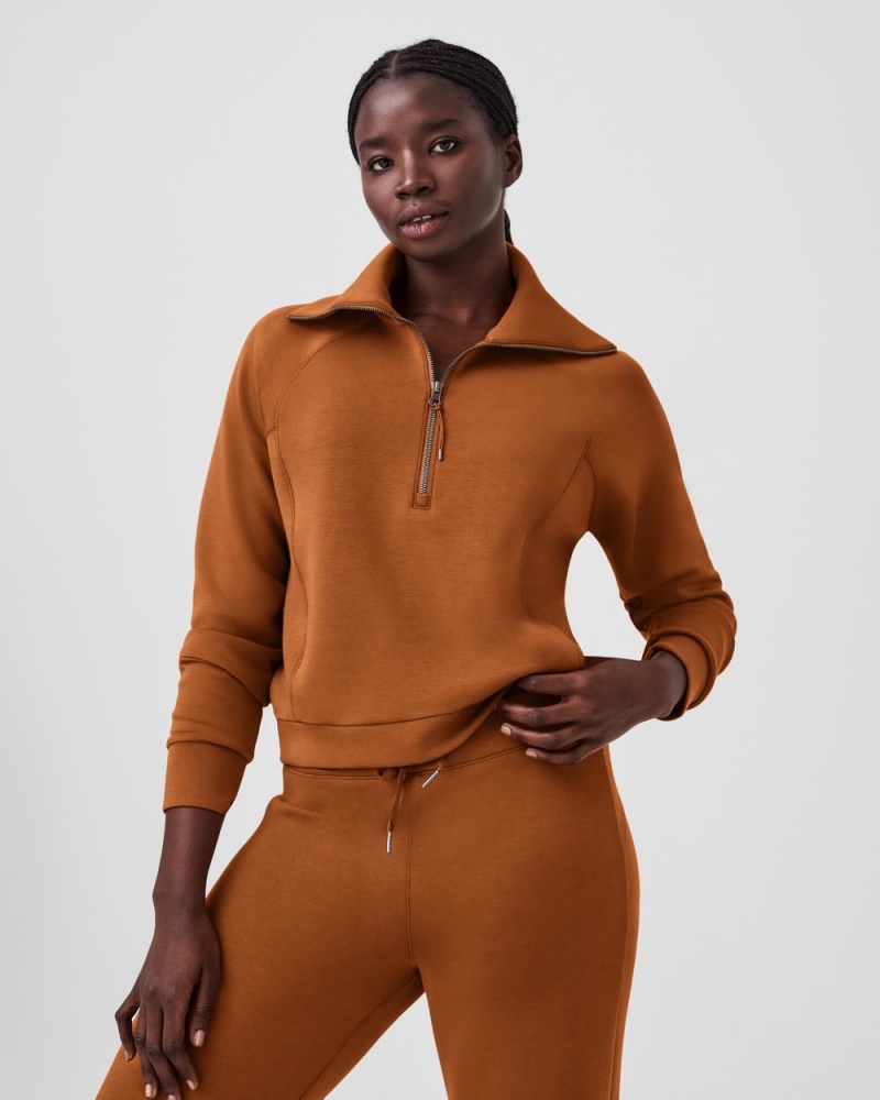 Spanx AirEssentials Half Zip Üstler Kadın Kahverengi | ABSKOV247