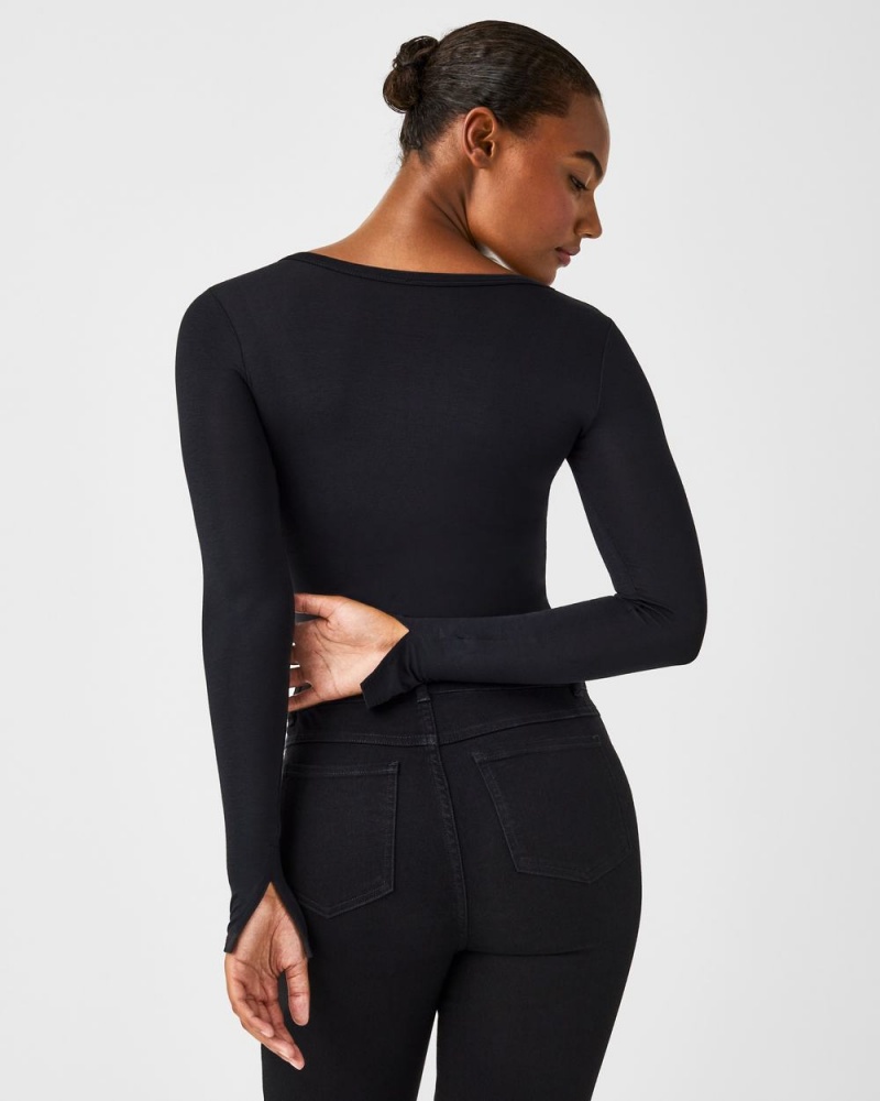 Spanx Better Base Long Sleeve Crew Üstler Kadın Siyah | IPZQBV453