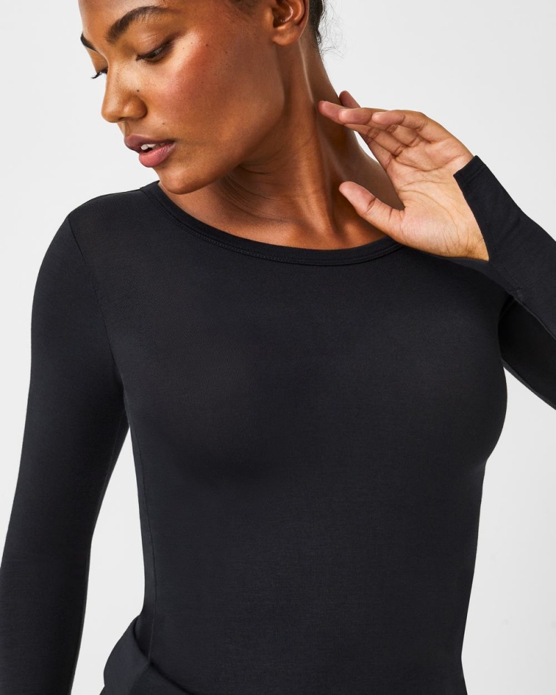 Spanx Better Base Long Sleeve Crew Üstler Kadın Siyah | IPZQBV453