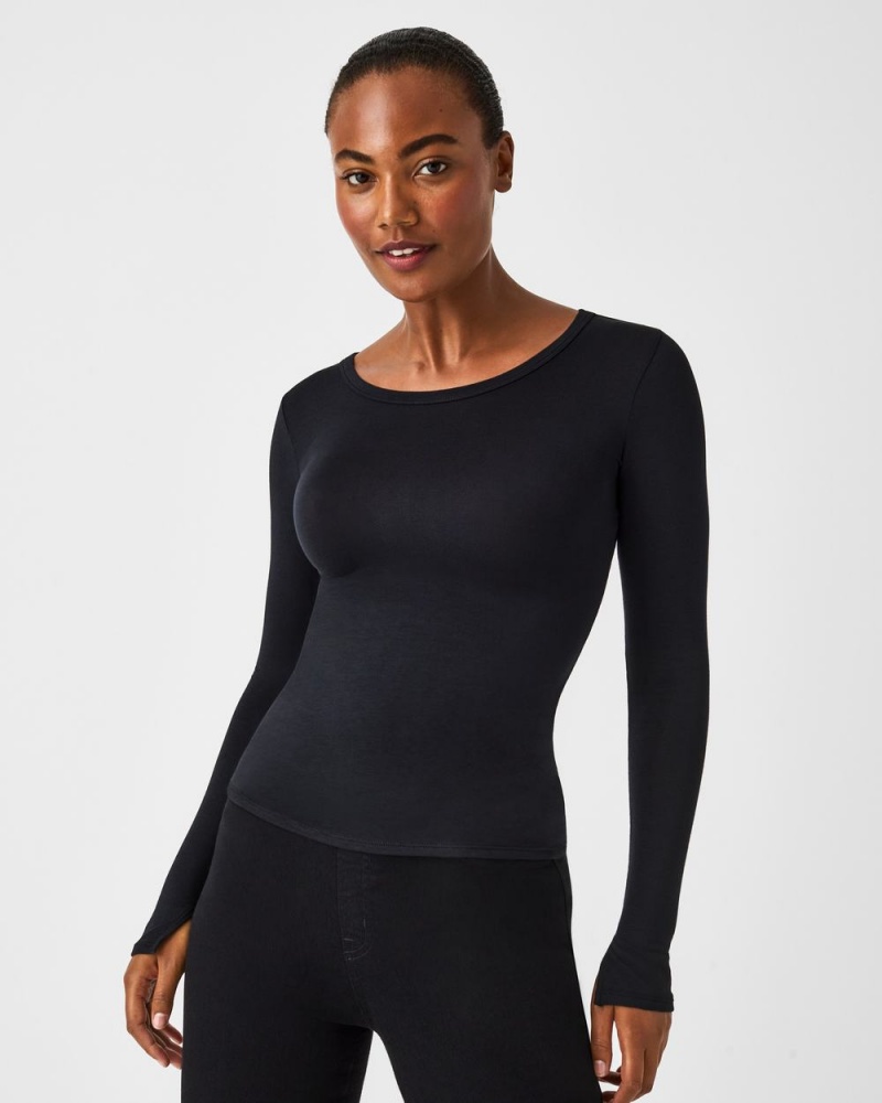 Spanx Better Base Long Sleeve Crew Üstler Kadın Siyah | IPZQBV453