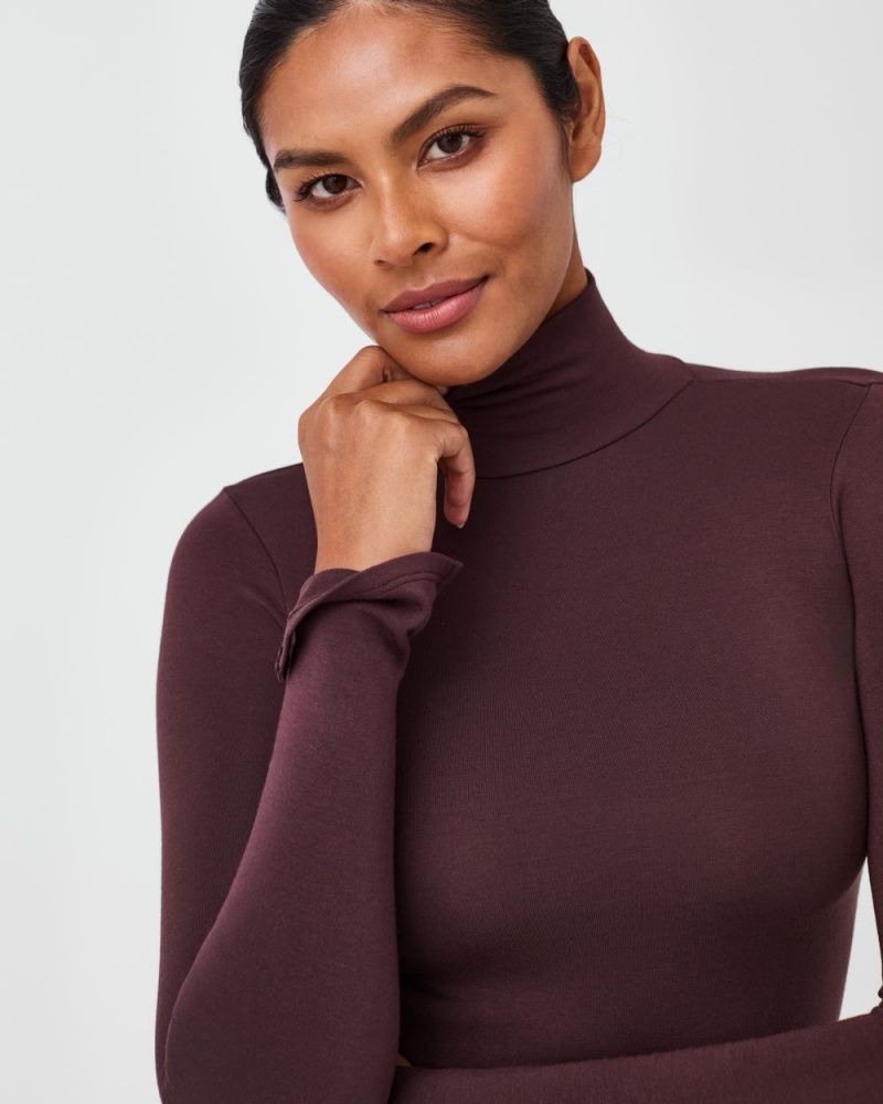 Spanx Better Base Long Sleeve Turtleneck Üstler Kadın Pembe Çikolata | GSPNTU328