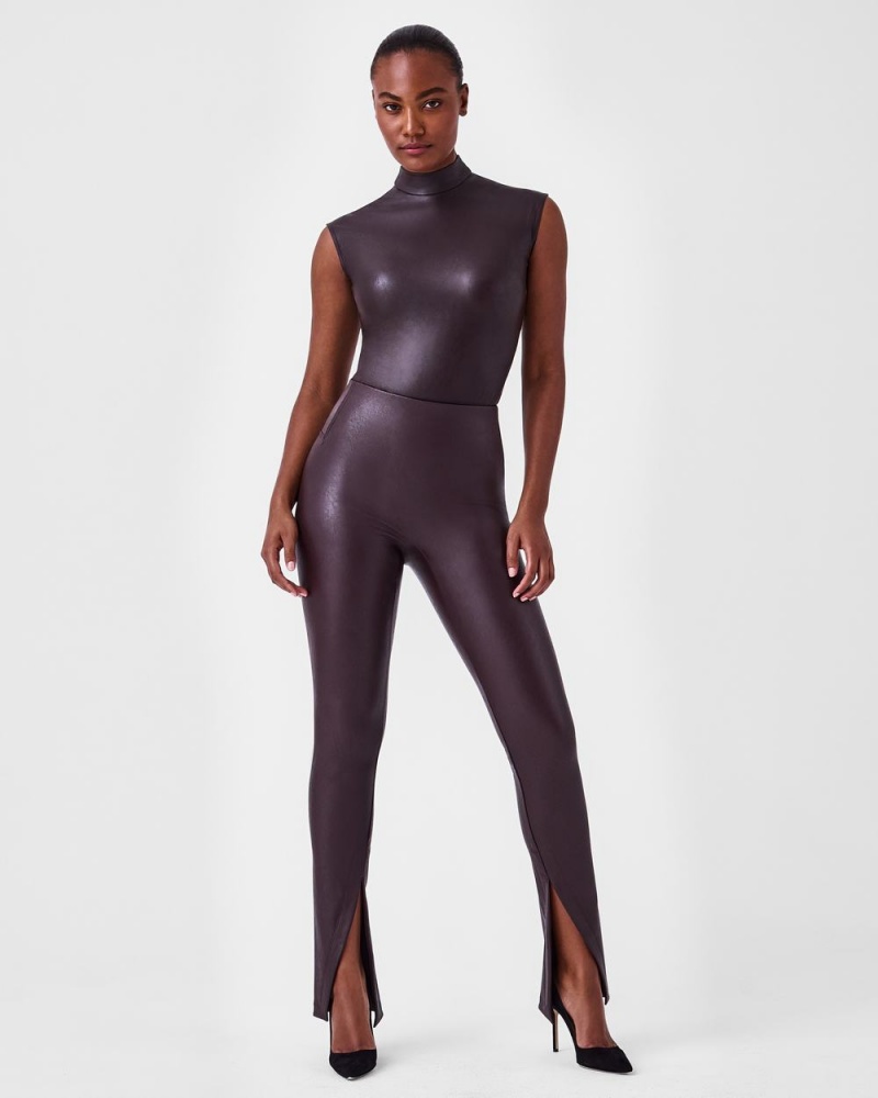 Spanx Deri-Like Mock Neck Bodysuit Kadın Pembe Çikolata | GNIHZB358