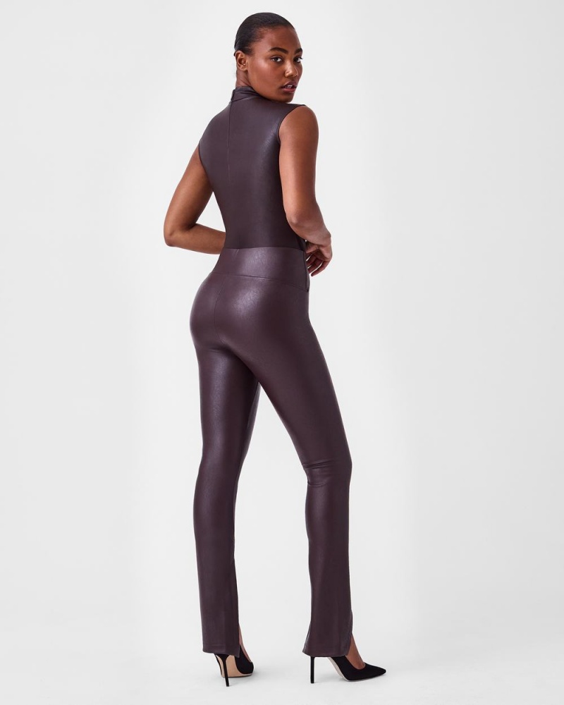 Spanx Deri-Like Mock Neck Bodysuit Kadın Pembe Çikolata | GNIHZB358