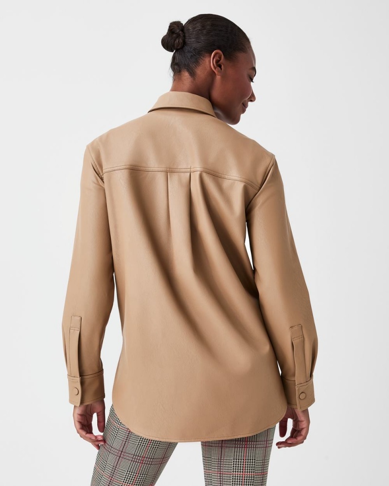 Spanx Deri-Like Oversized Shacket Üstler Kadın Toffee | XRWHOB308