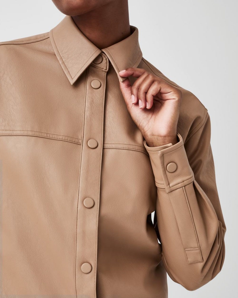 Spanx Deri-Like Oversized Shacket Üstler Kadın Toffee | XRWHOB308