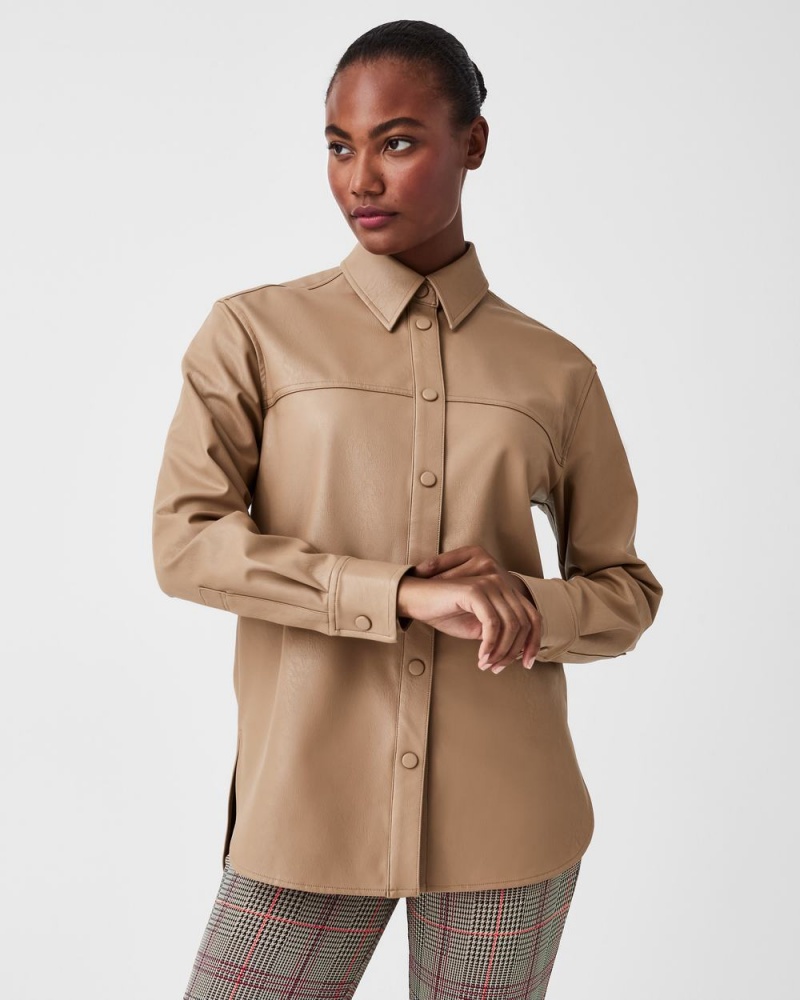 Spanx Deri-Like Oversized Shacket Üstler Kadın Toffee | XRWHOB308