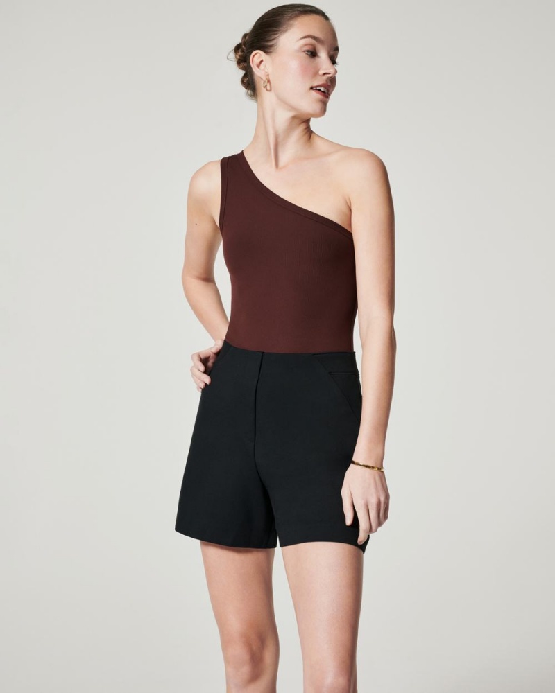 Spanx Suit Yourself Nervürlü One Shoulder Bodysuit Kadın Kahve | DKFLJQ675