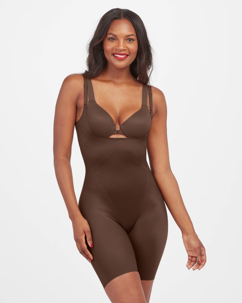 Spanx Thinstincts® 2.0 Open-Bust Mid Cut-Thigh Bodysuit Kadın Kahverengi | AUBDFK918