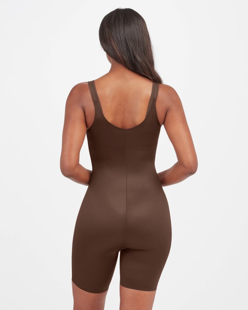 Spanx Thinstincts® 2.0 Open-Bust Mid Cut-Thigh Bodysuit Kadın Kahverengi | AUBDFK918