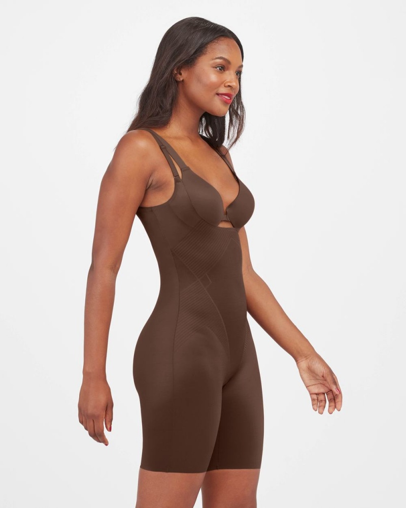 Spanx Thinstincts® 2.0 Open-Bust Mid Cut-Thigh Bodysuit Kadın Kahverengi | AUBDFK918