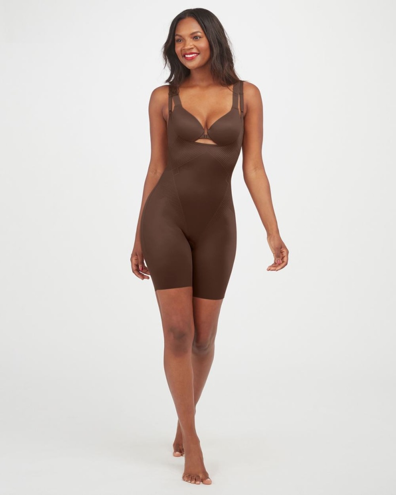 Spanx Thinstincts® 2.0 Open-Bust Mid Cut-Thigh Bodysuit Kadın Kahverengi | AUBDFK918