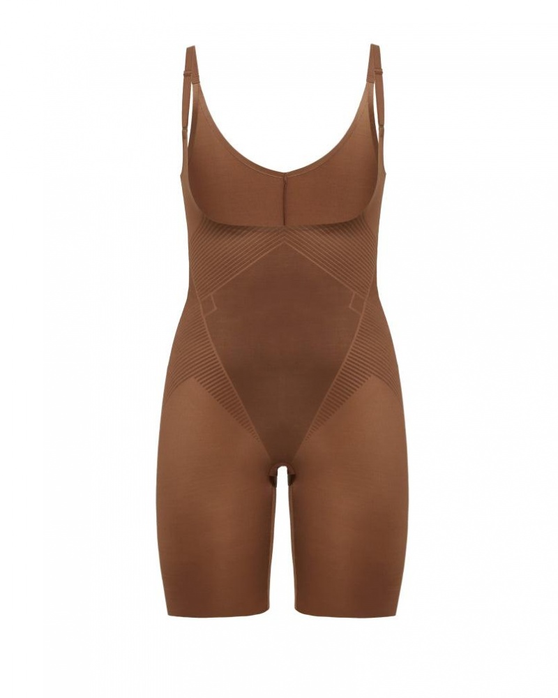 Spanx Thinstincts® 2.0 Open-Bust Mid Cut-Thigh Bodysuit Kadın Kahverengi | AUBDFK918