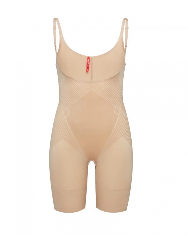 Spanx Thinstincts® 2.0 Open-Bust Mid Cut-Thigh Bodysuit Kadın Bej Rengi | CIFGTX850